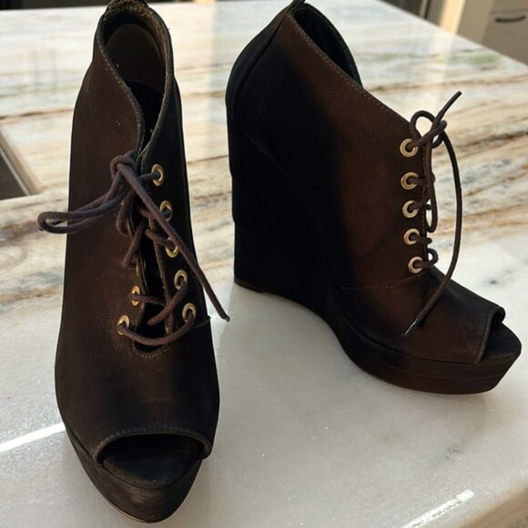 🎃 Halloween 🎃  Diane Von Furstenberg Black Suede Payton Laceup Platform Bootie - Picture 1 of 11